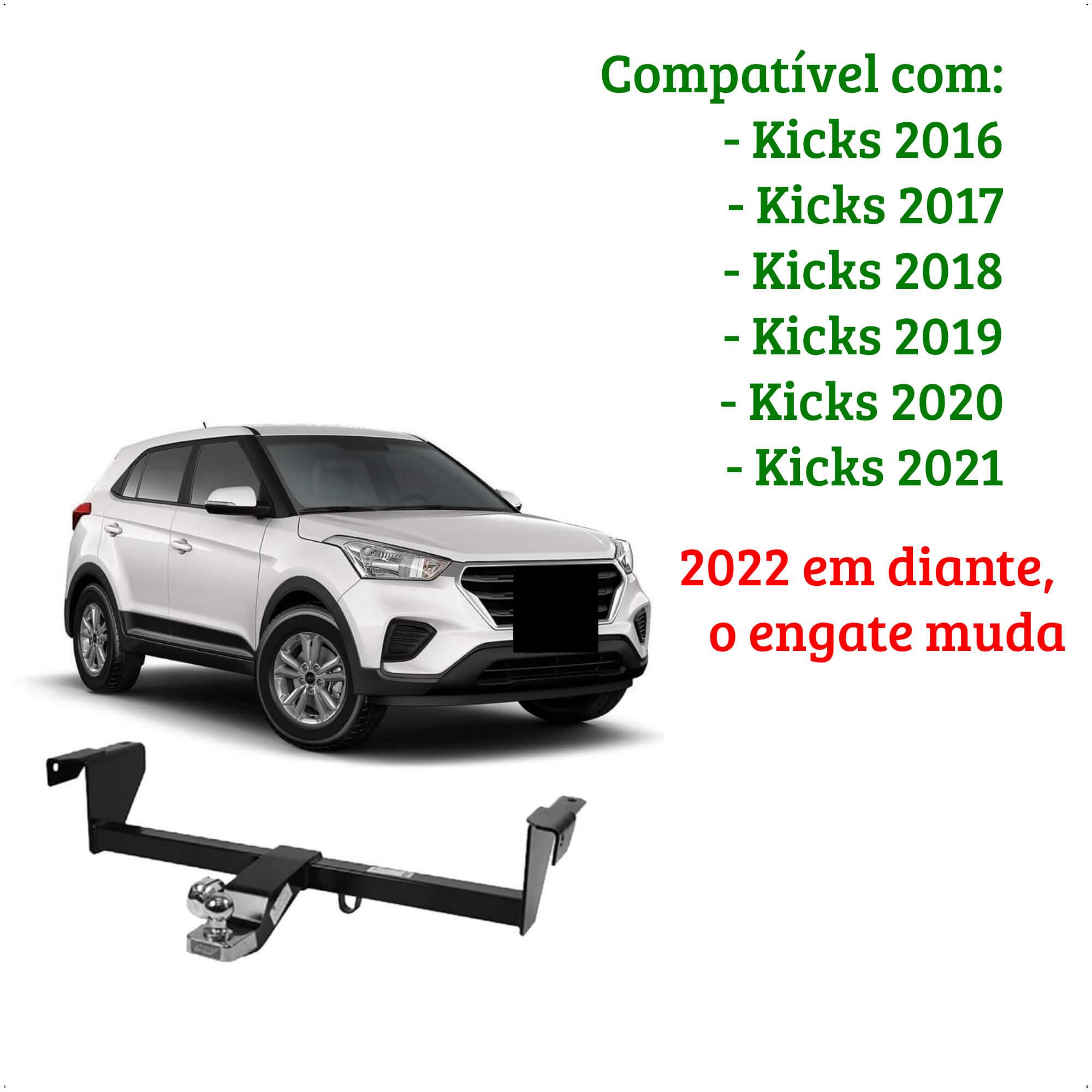 Engate Kicks Reboque 2016 até 2021 com Bola Cromada Tração até 500Kg  Braconi IM-194