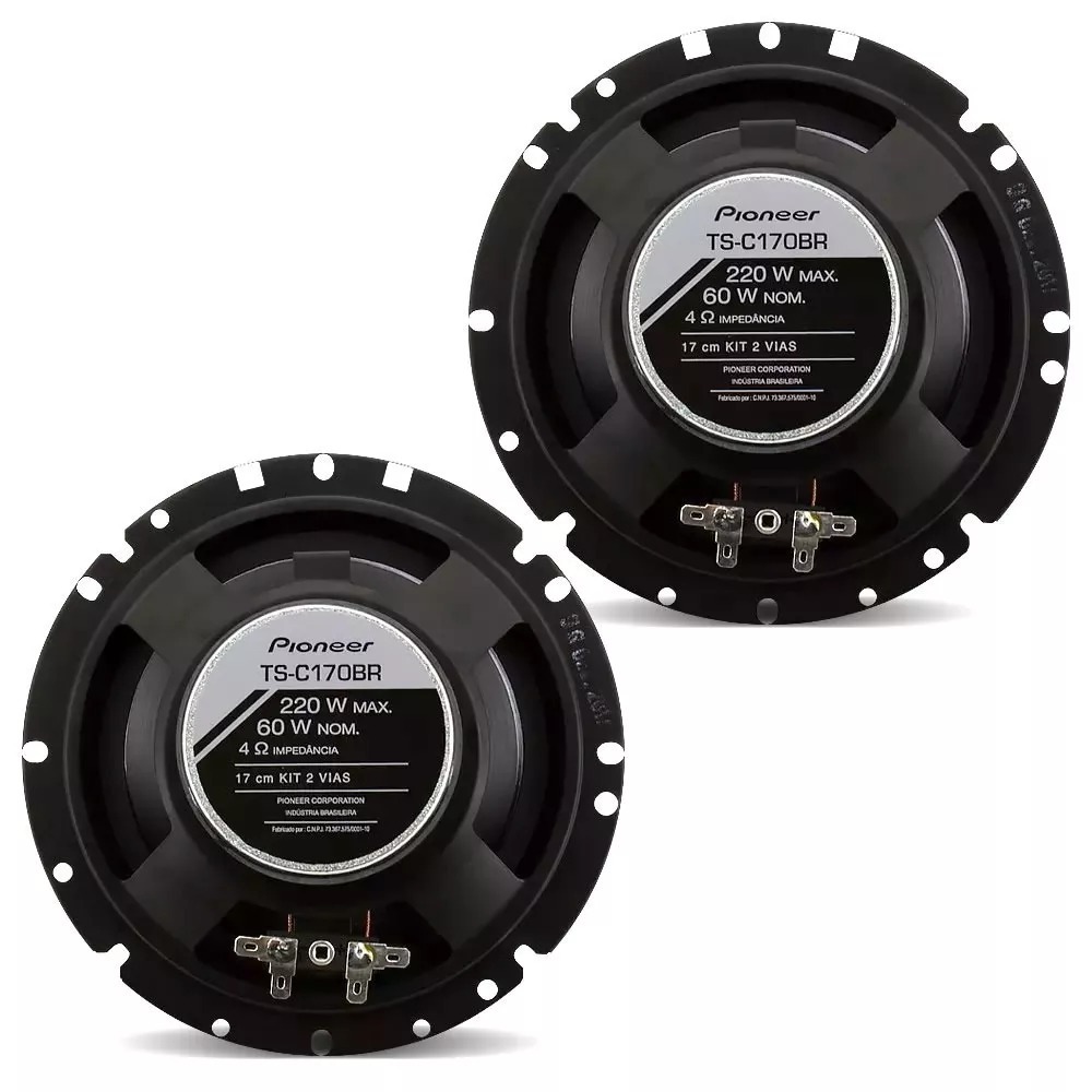 Par Alto Falantes para Som Automotivo Pioneer TS-C170BR - Kit 2 vias 6 Polegadas com Par Crossover e Tweeter 120W RMS