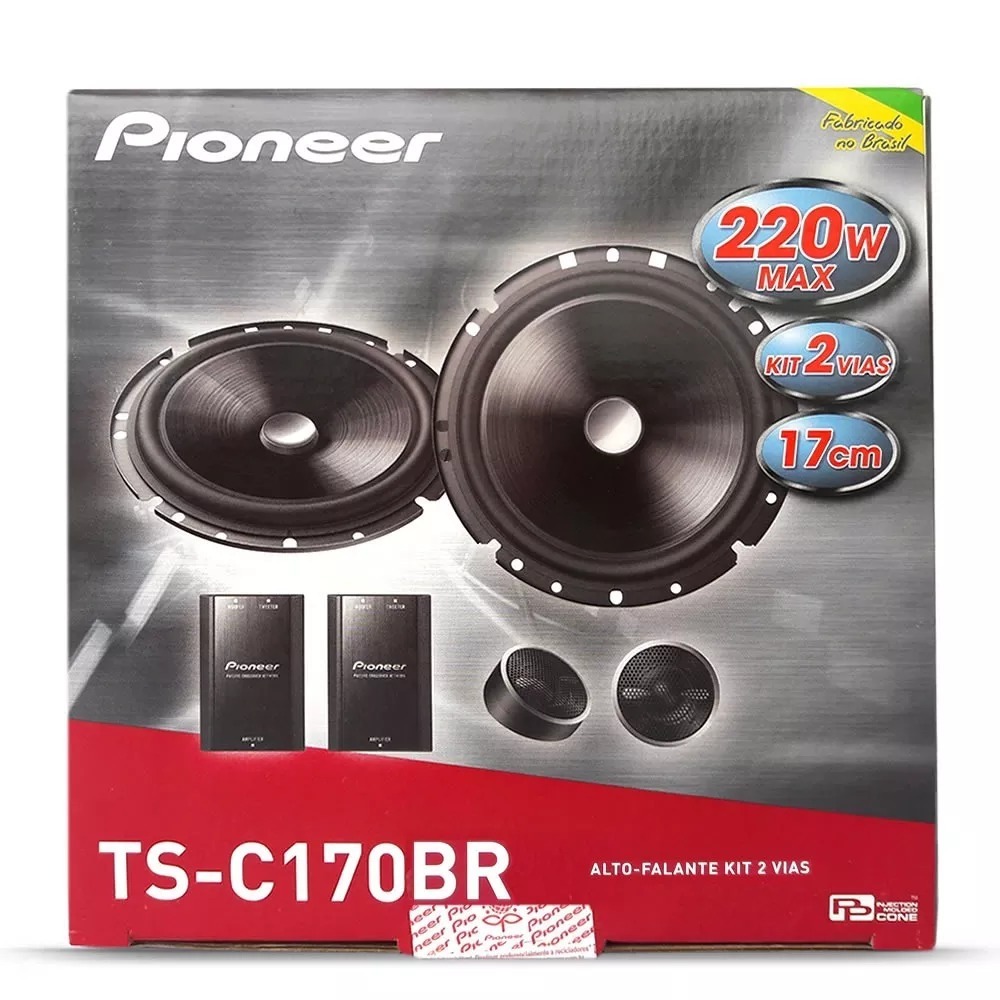Par Alto Falantes para Som Automotivo Pioneer TS-C170BR - Kit 2 vias 6 Polegadas com Par Crossover e Tweeter 120W RMS