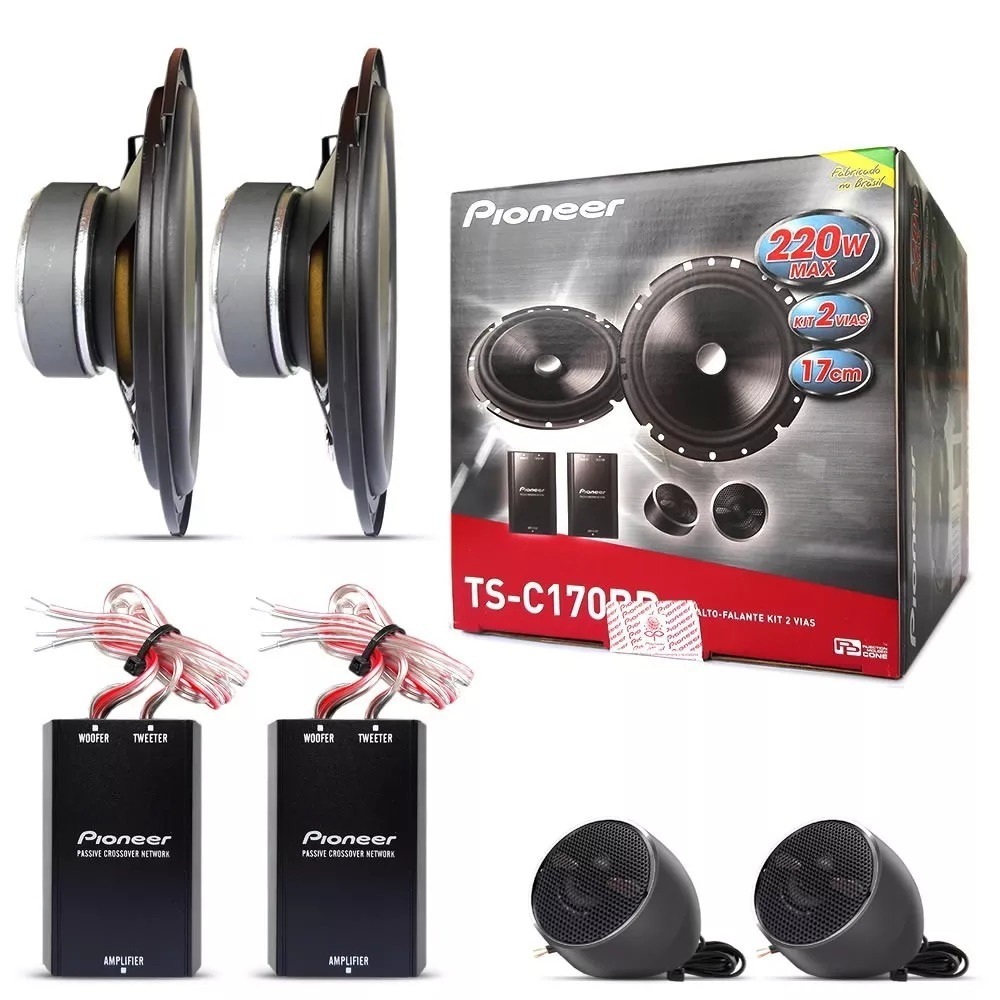 Par Alto Falantes para Som Automotivo Pioneer TS-C170BR - Kit 2 vias 6 Polegadas com Par Crossover e Tweeter 120W RMS