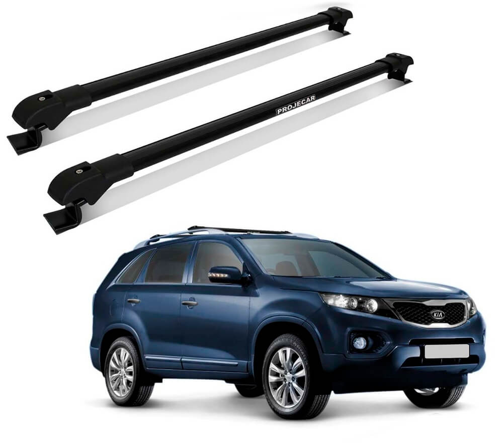 Par Rack de Teto Travessa Kia Sorento 2010 a 2013 sem Teto Solar Preta Slim TS-408 Projecar