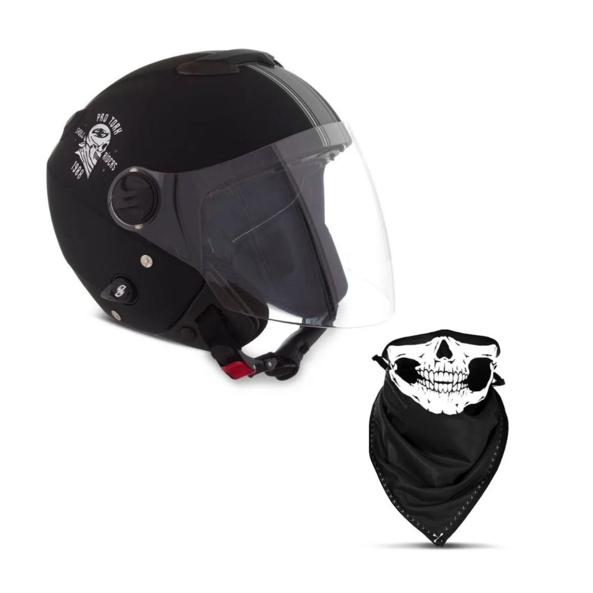 Capacete New Atomic Vintage Skull Riders Preto/Prata Tamanho 58 CAP-435PTPAF - Pro Tork