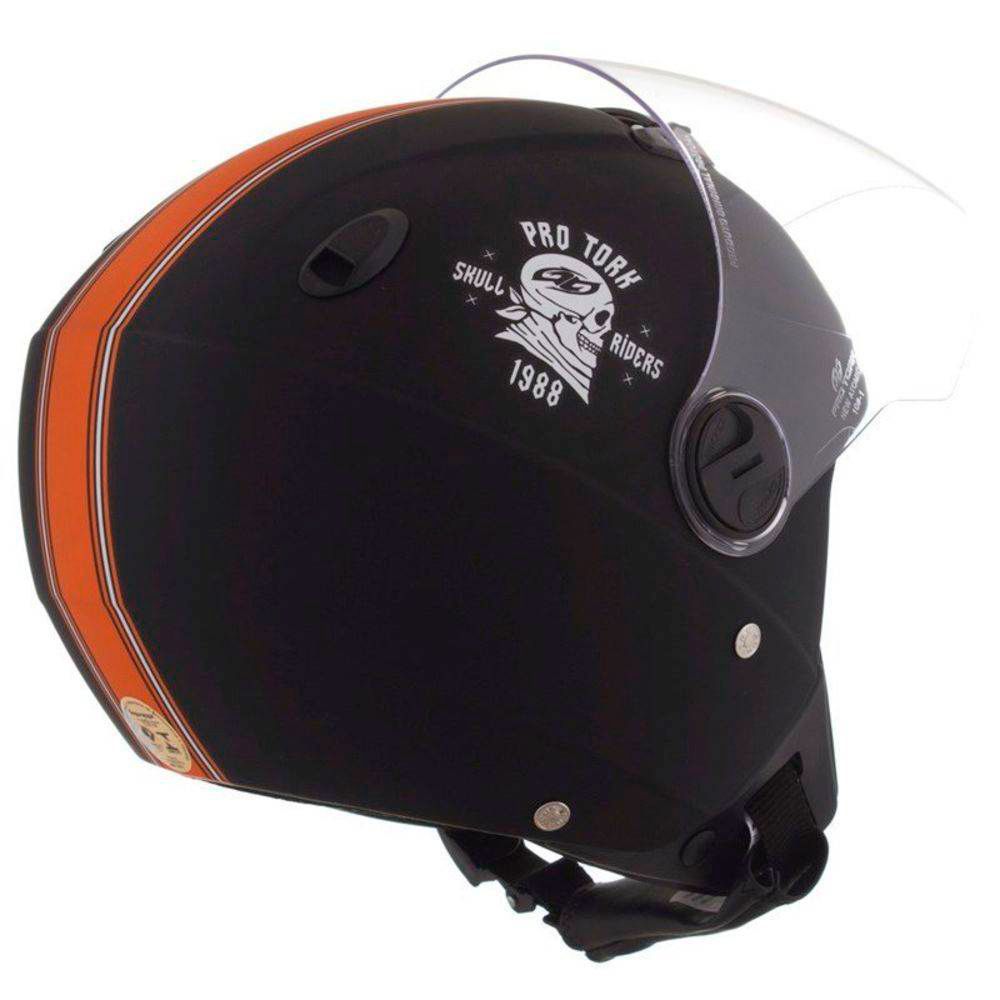 Capacete New Atomic Skull Riders Preto e Laranja Tamanho 60 Pro Tork - CAP-436PTLRF