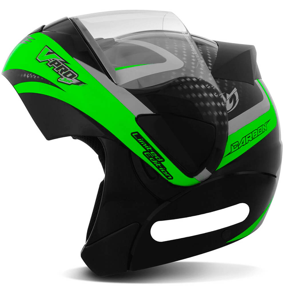 Capacete V-Pro Jet 2 Carbon Preto e Verde Tamanho 58 Pro Tork - CAP-443PTVD