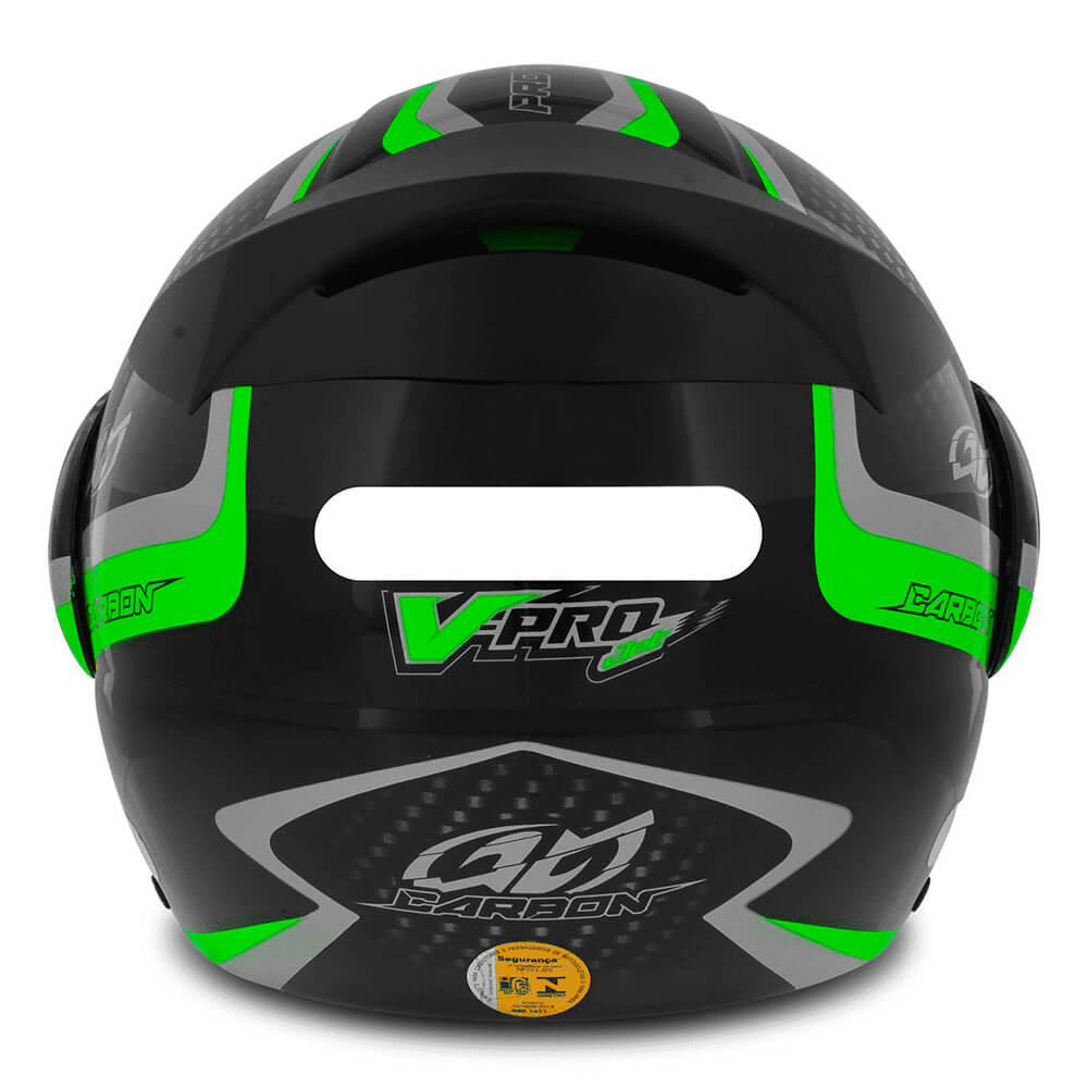 Capacete V-Pro Jet 2 Carbon Preto e Verde Tamanho 58 Pro Tork - CAP-443PTVD
