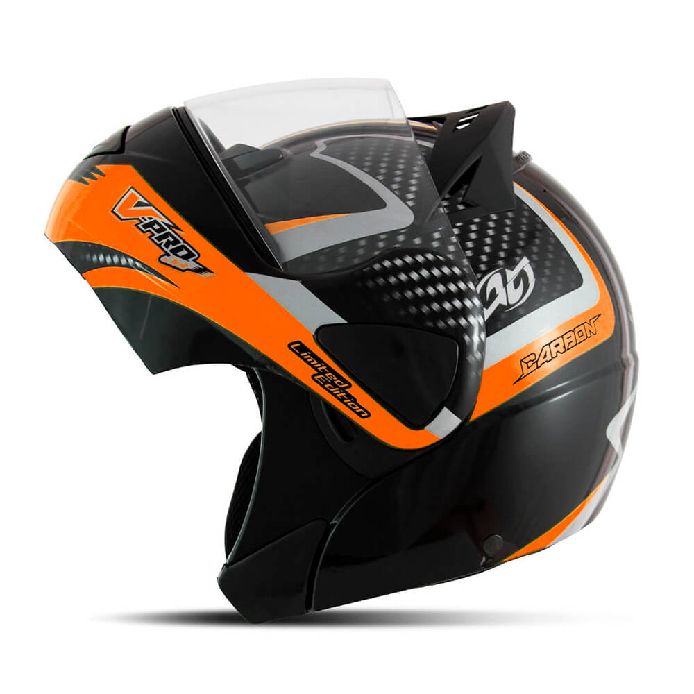 Capacete V-Pro Jet 2 Carbon Preto e Laranja Tamanho 60 Pro Tork - CAP-444PTLR