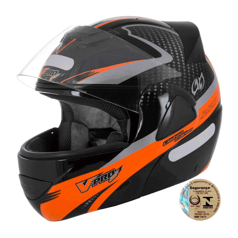 Capacete V-Pro Jet 2 Carbon Preto e Laranja Tamanho 60 Pro Tork - CAP-444PTLR