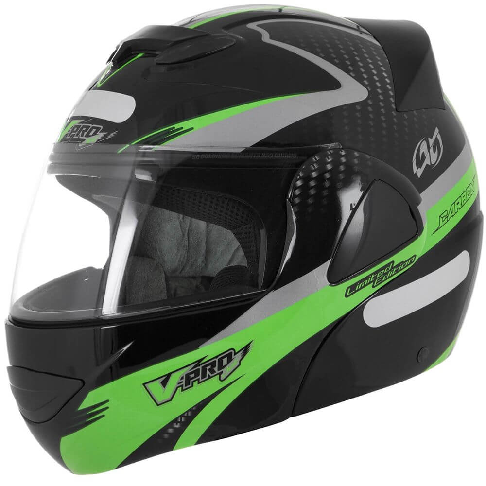 Capacete V-Pro Jet 2 Carbon Preto e Verde Tamanho 60 Pro Tork - CAP-444PTVD