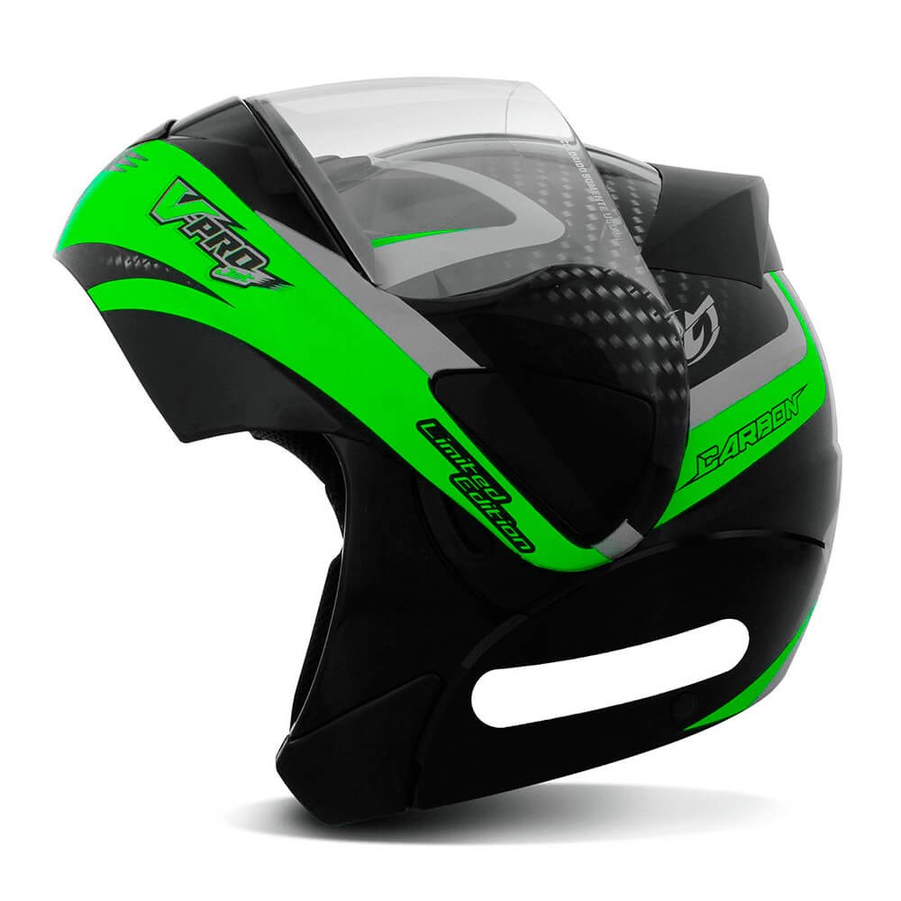 Capacete V-Pro Jet 2 Carbon Preto e Verde Tamanho 60 Pro Tork - CAP-444PTVD