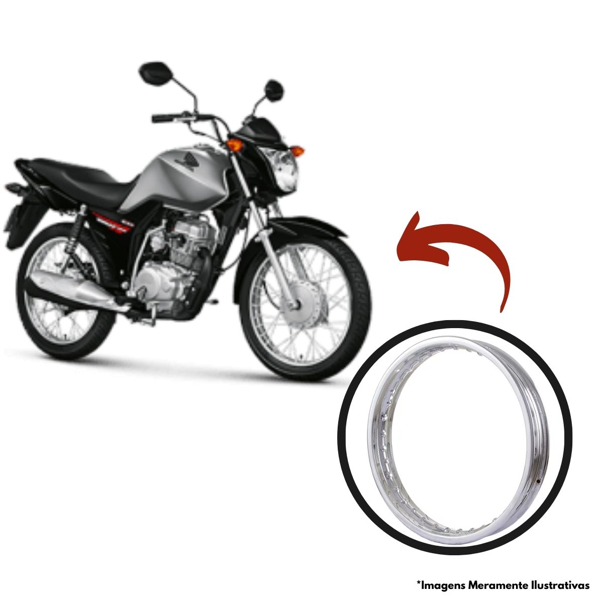 Aro de Roda 18 x 160 dianteiro Honda 125 Yamaha 125 - 135 Cromado Aço Reforçado Pro Tork AR-02CR