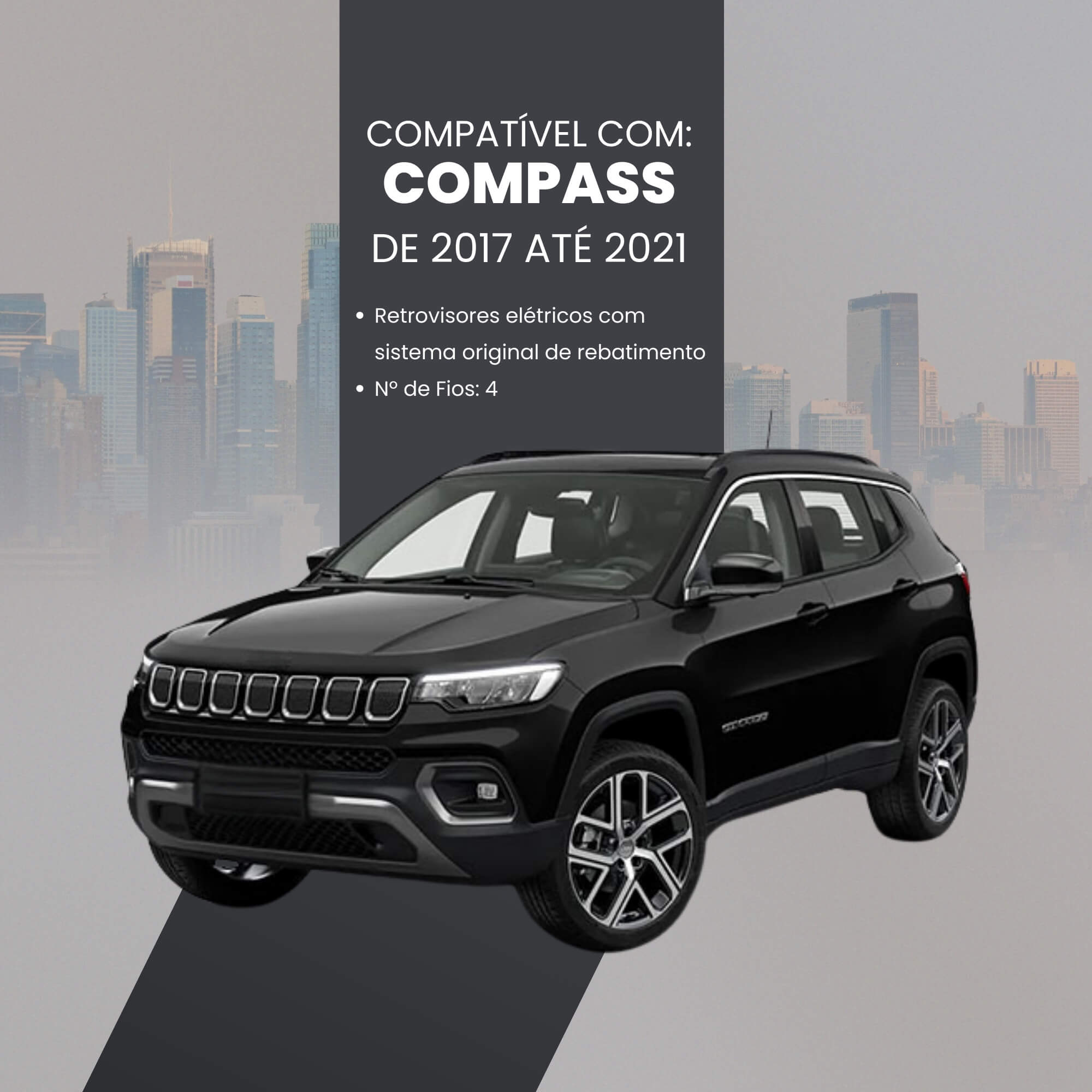 Modulo de Retrovisor com Tilt Down/Rebatiment Jeep Compass 17/21 Tury - PARK3.12.4DF