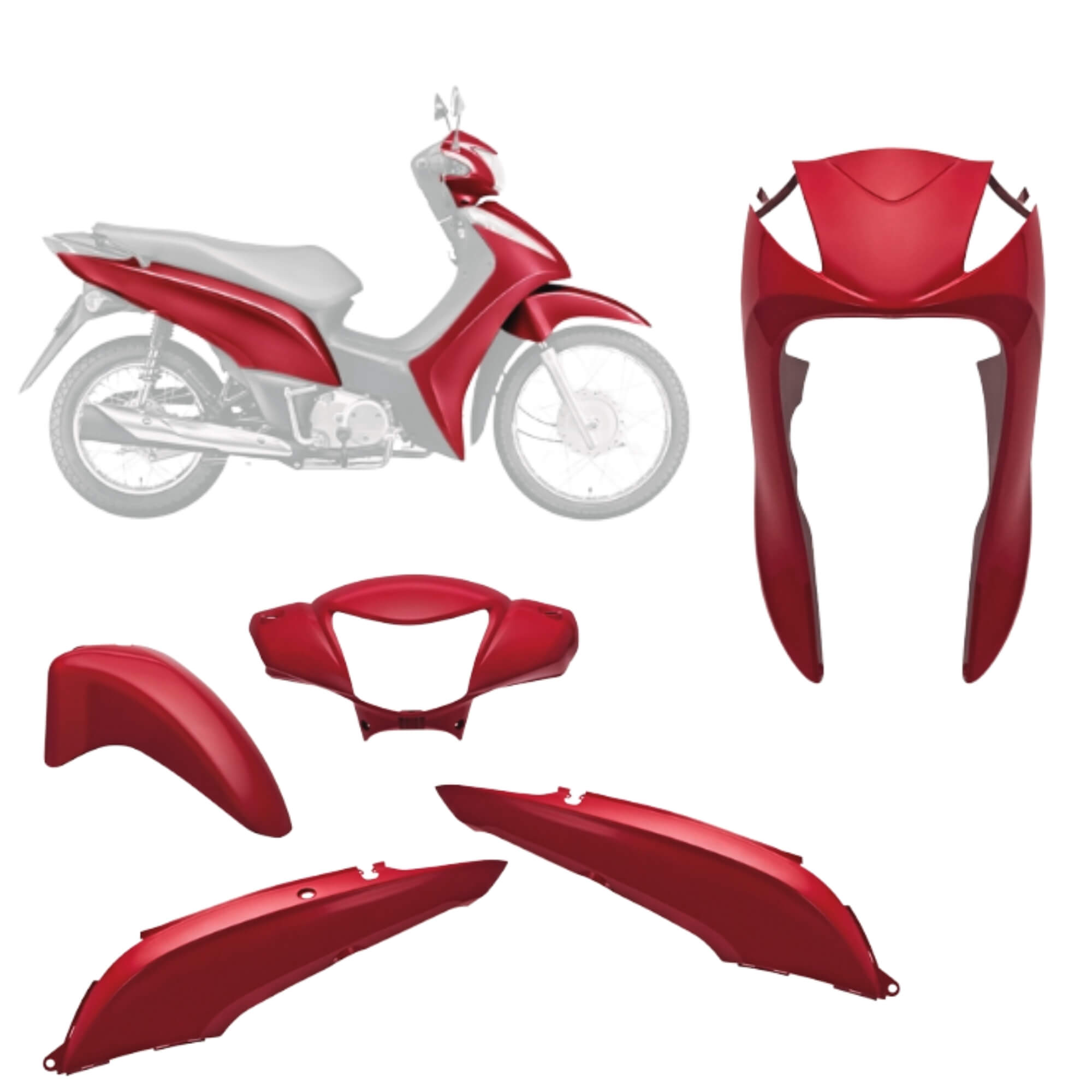 Conjunto de Plástico Carenagem BIZ 125 2013 Vermelho Pimenta (4 peças) - 016-6006 Pro Tork