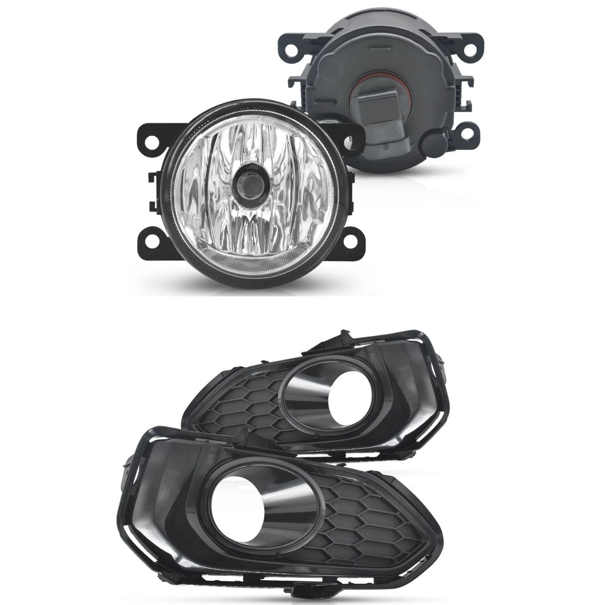 Kit Farol de Milha Honda Fit 2017-2019 H8 55W Moldura Cromada Botão Modelo Original Suns FGS0235HD