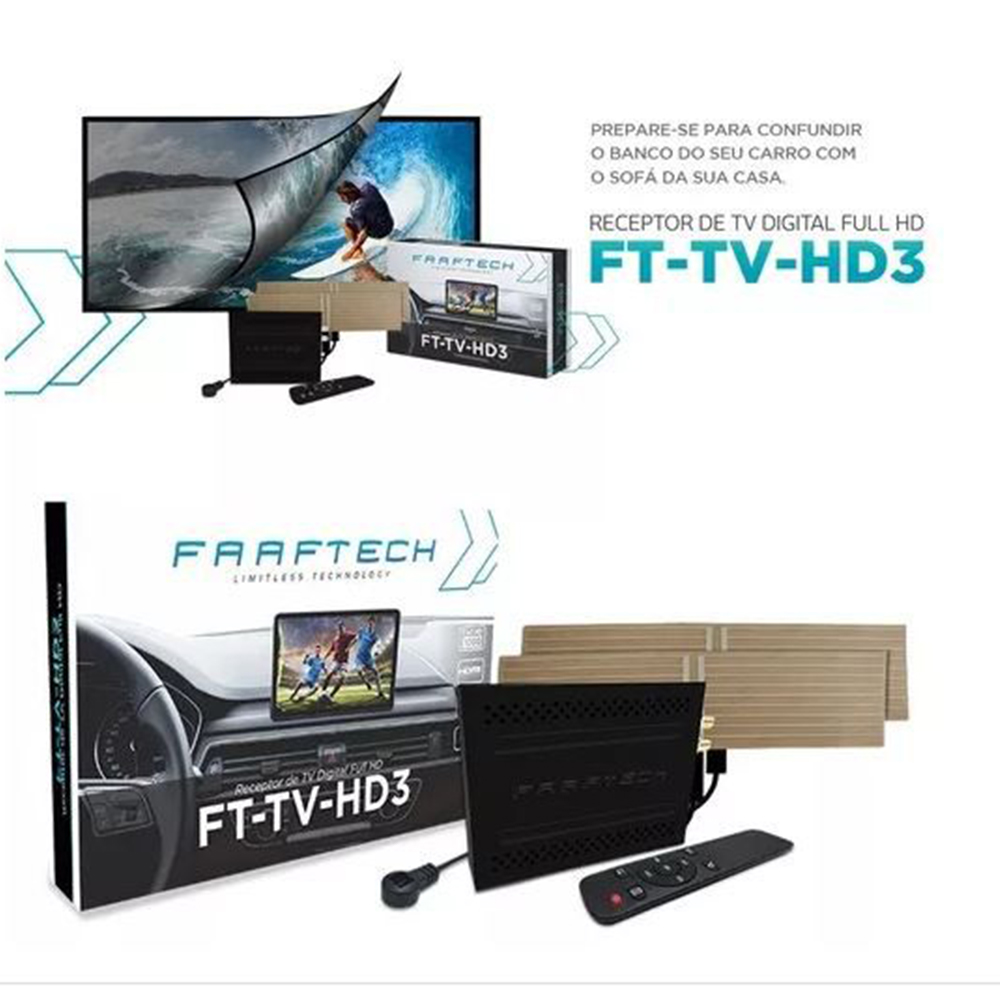Sintonizador TV Digital Automotivo Full HD HDMI Faaftech FT-TV-HD III
