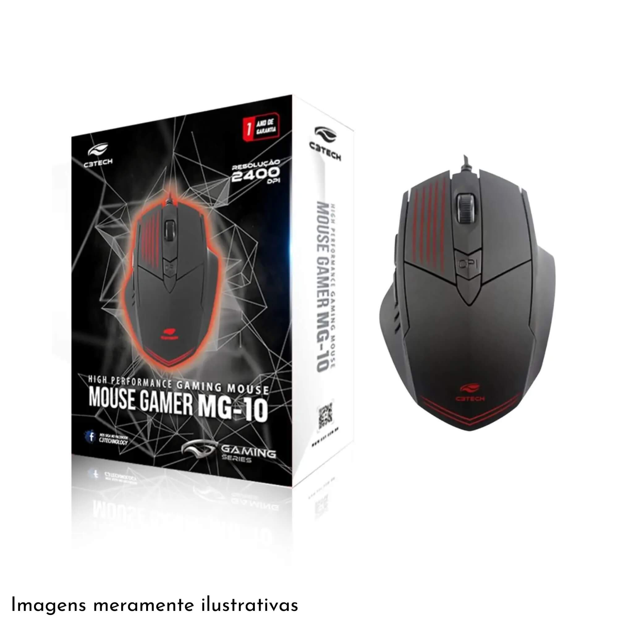 Kit Gamer Teclado USB KG-10BK com Mouse 2400 DPI 6 Botões MG-10BK C3Tech