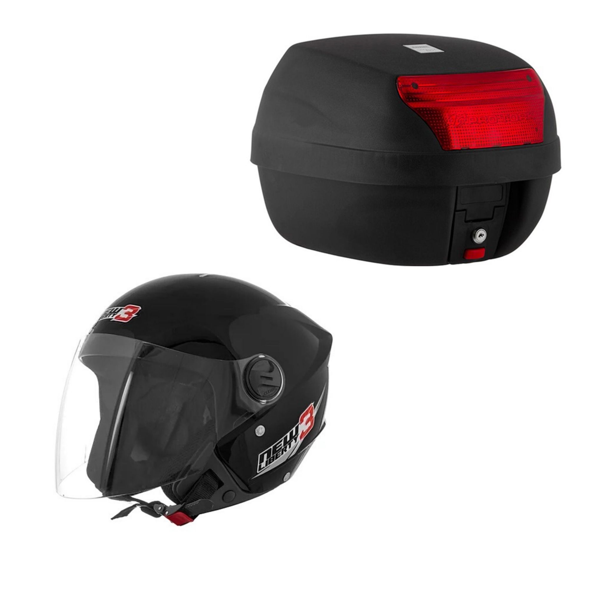Kit Capacete New Liberty Three Preto 58 e Bauleto 28 Litros Smart Box - Pro Tork
