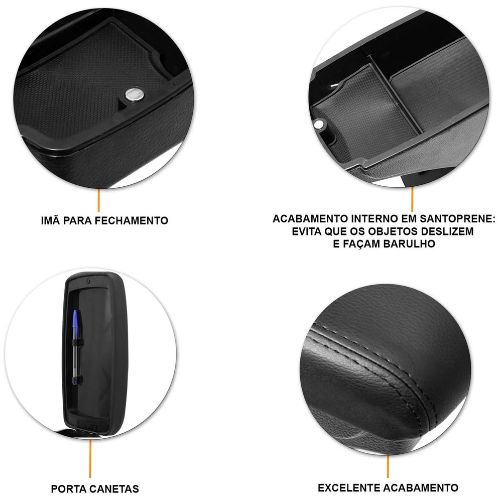 Apoio de Braço Duster/Oroch 11/18 Encaixe Freio de Mão Ecologico Preto com Costura Preta 600709