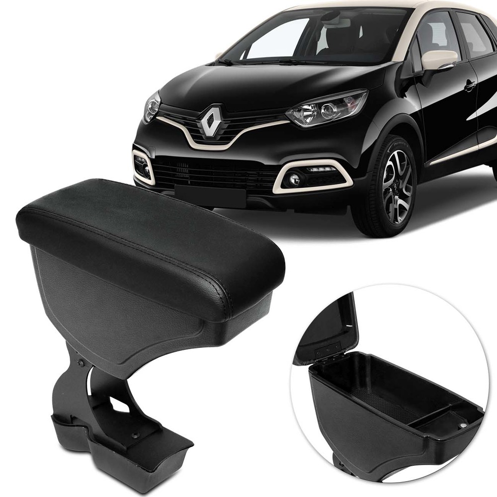 Apoio de Braço Captur 2017 até 2018  Rebatível com Porta objetos em Couro Ecológico Preto