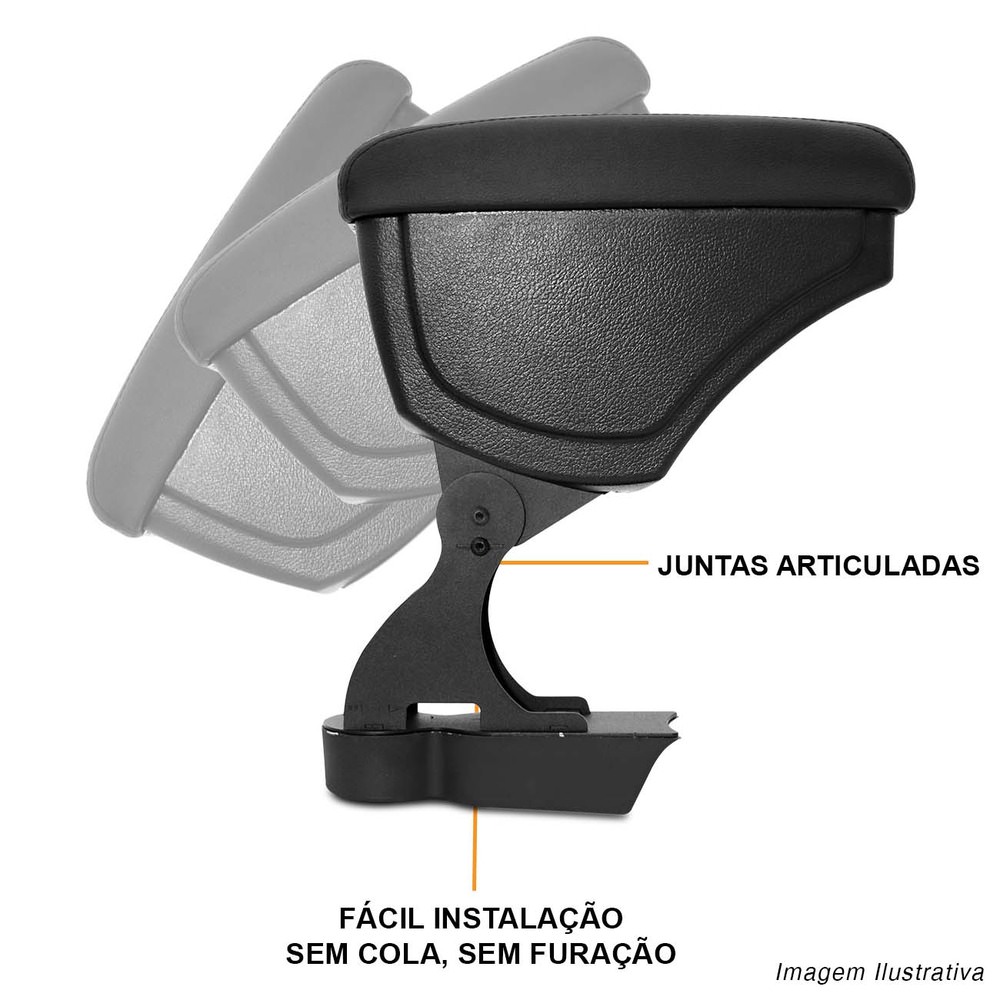 Apoio de Braço Captur 2017 até 2018  Rebatível com Porta objetos em Couro Ecológico Preto