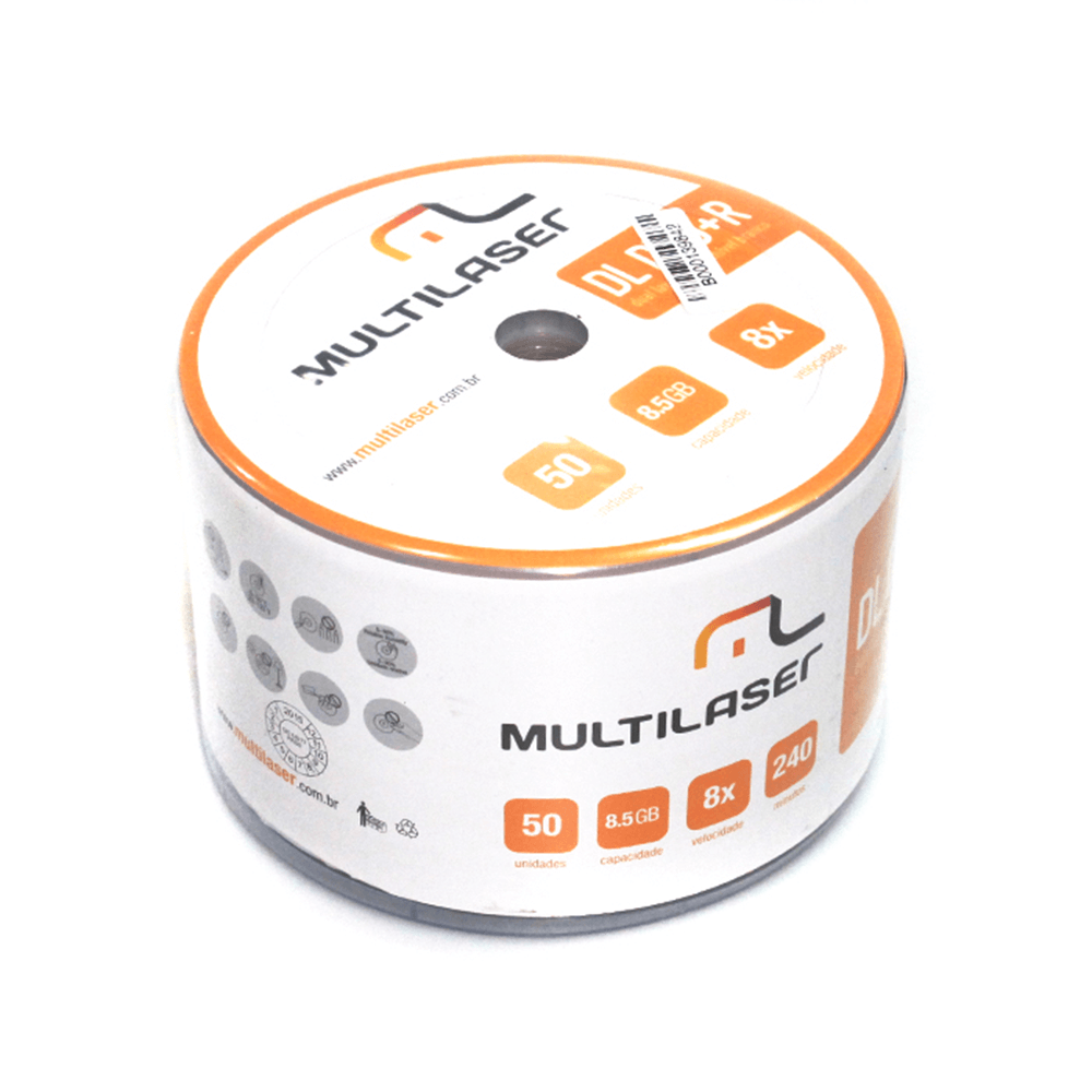 Midia DVD+R Dual Layer 08X - 50 UN. Shrink Imprimivel Branco DV047 Multilaser