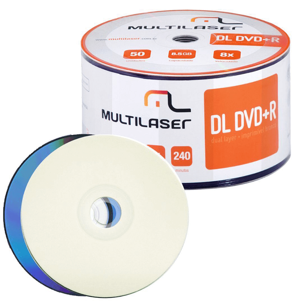 Midia DVD+R Dual Layer 08X - 50 UN. Shrink Imprimivel Branco DV047 Multilaser