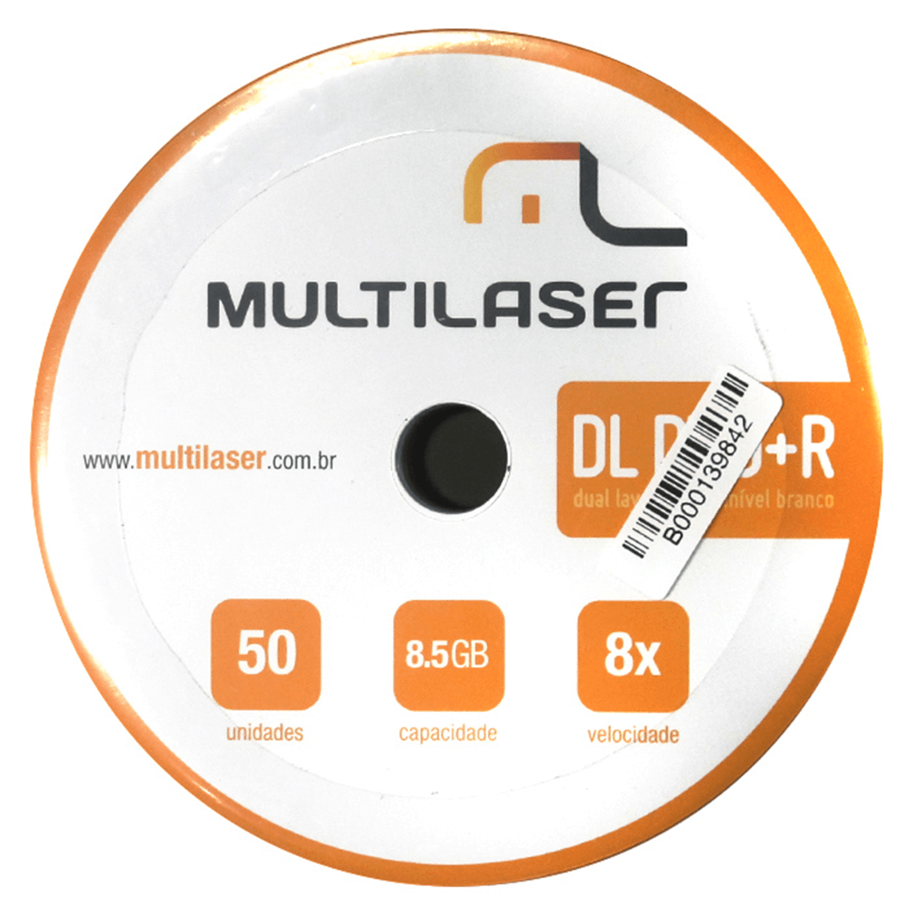 Midia DVD+R Dual Layer 08X - 50 UN. Shrink Imprimivel Branco DV047 Multilaser