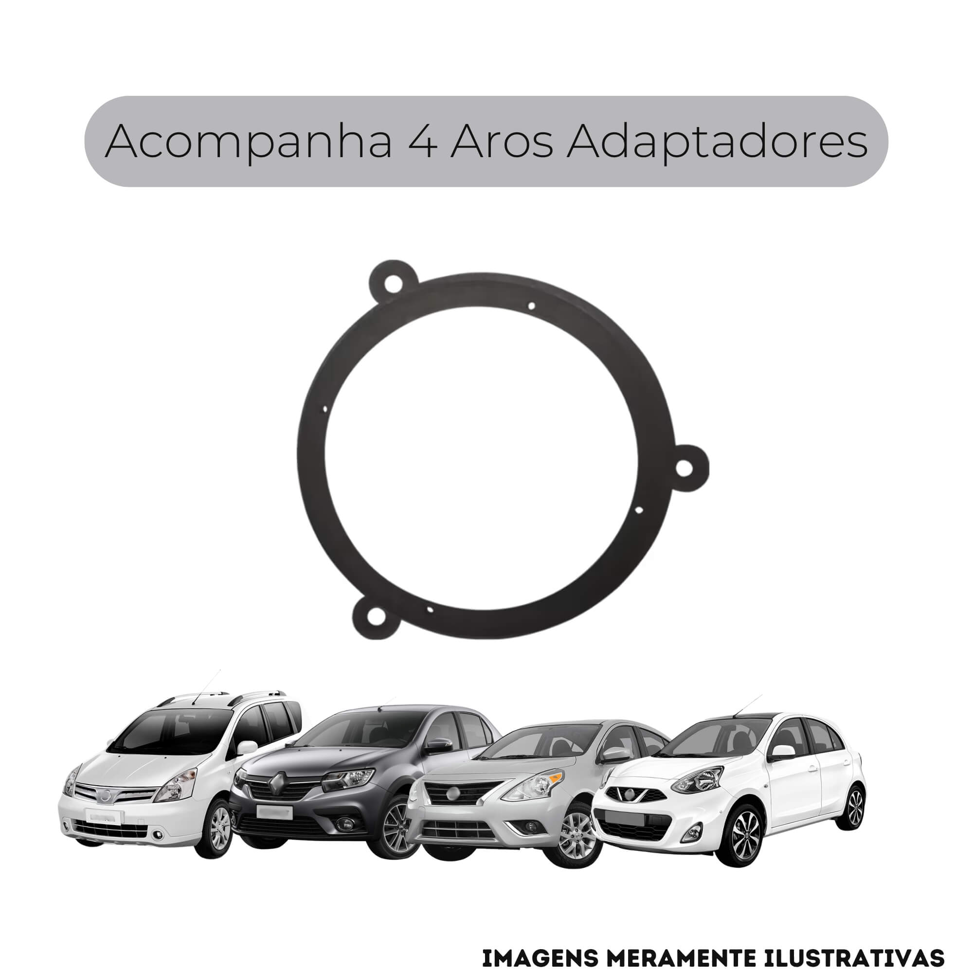 COMP Kit Som 4 Alto Falantes 6" 4x 50W RMS 4 Ohms + 4 Aros Adaptação March Livina Versa Logan