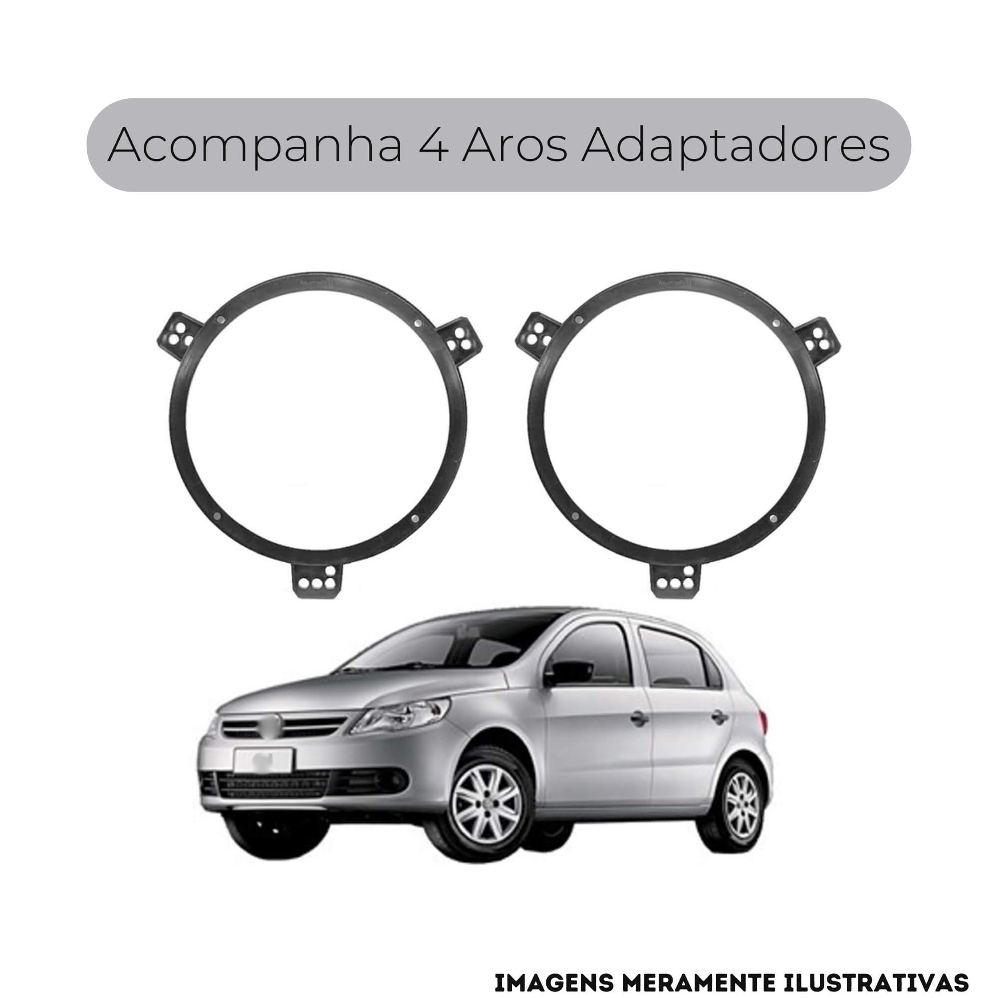 COMP Kit Som Automotivo 4 Alto Falantes 4 x 50W Rms 4 Ohms 6" + 4 Aros Adaptação Gol G5 Dianteiro