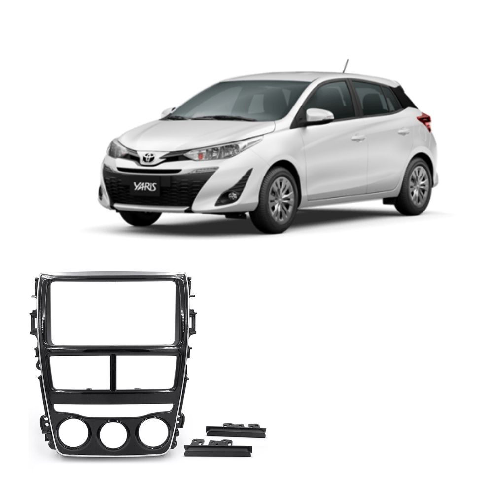 Moldura Toyota Yaris Hatch Sedan 2018 2019 2020 2 Din Preta Expex - EPX 452 - JP/CH - Ar analógico