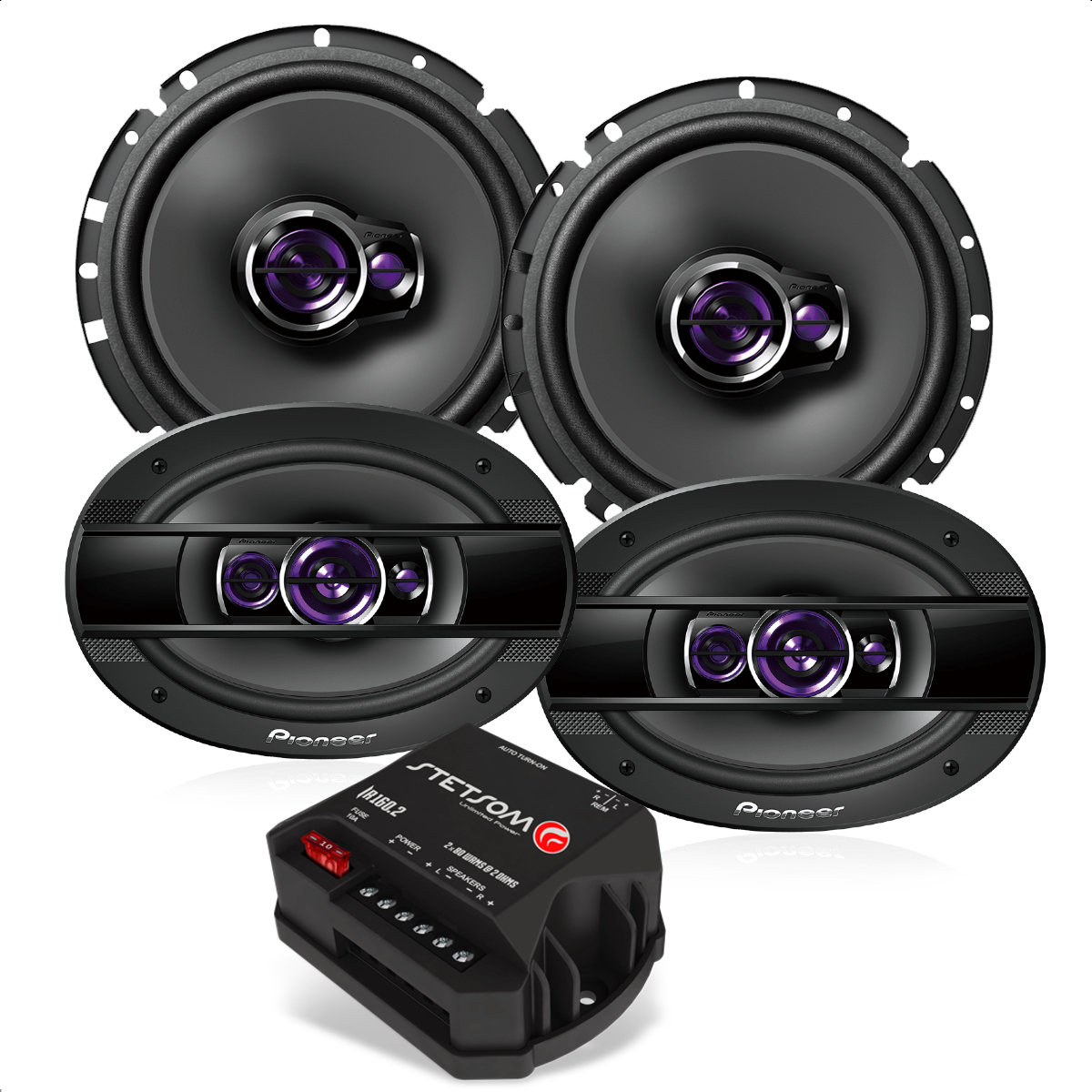 Par de Alto falantes Pioneer TS-6960BR 6x9Pol 200WRMS + Triaxial TS-1760BR 6Pol 100WRMS + Módulo Stetsom IR160.2