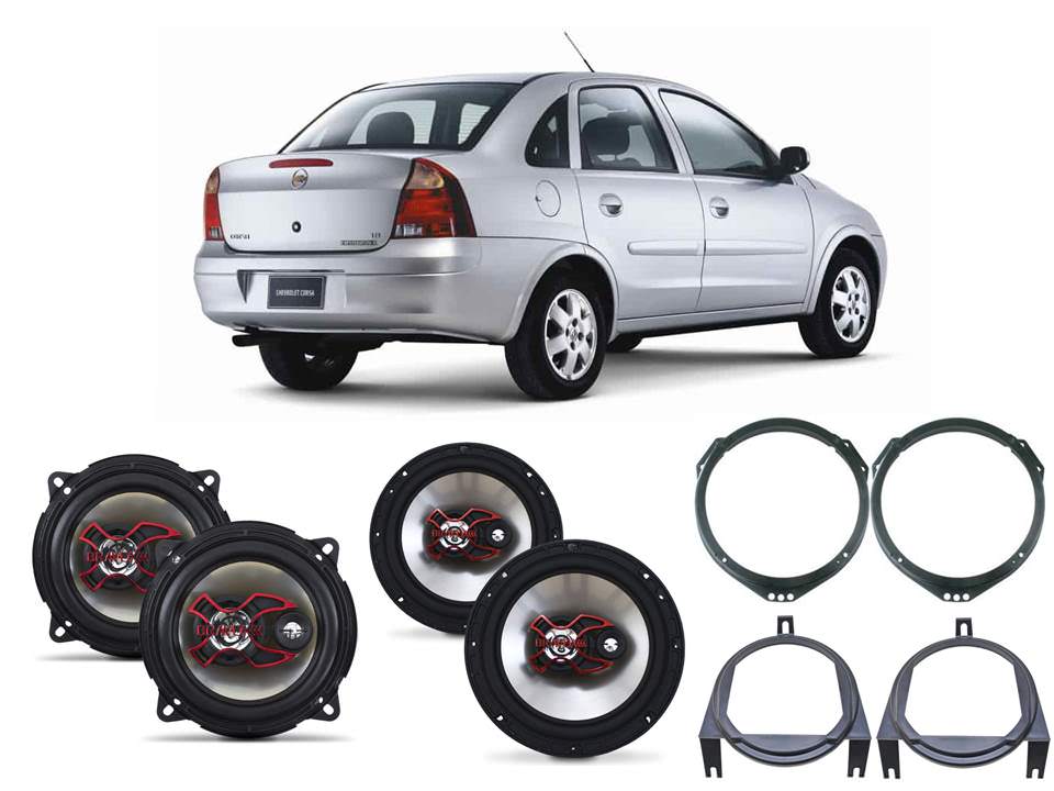 COMP Kit Som Automotivo Bravox com 1 Par de Alto Falantes de 5" + 1 Par de Alto Falantes de 6" + Aros para Chevrolet Cor