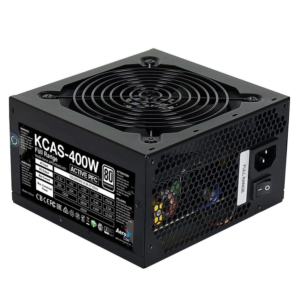 Fonte de Alimentação para PC ATX 400W Kcas 80 Plus White Pfc Ativo sem cabo -  Aerocool