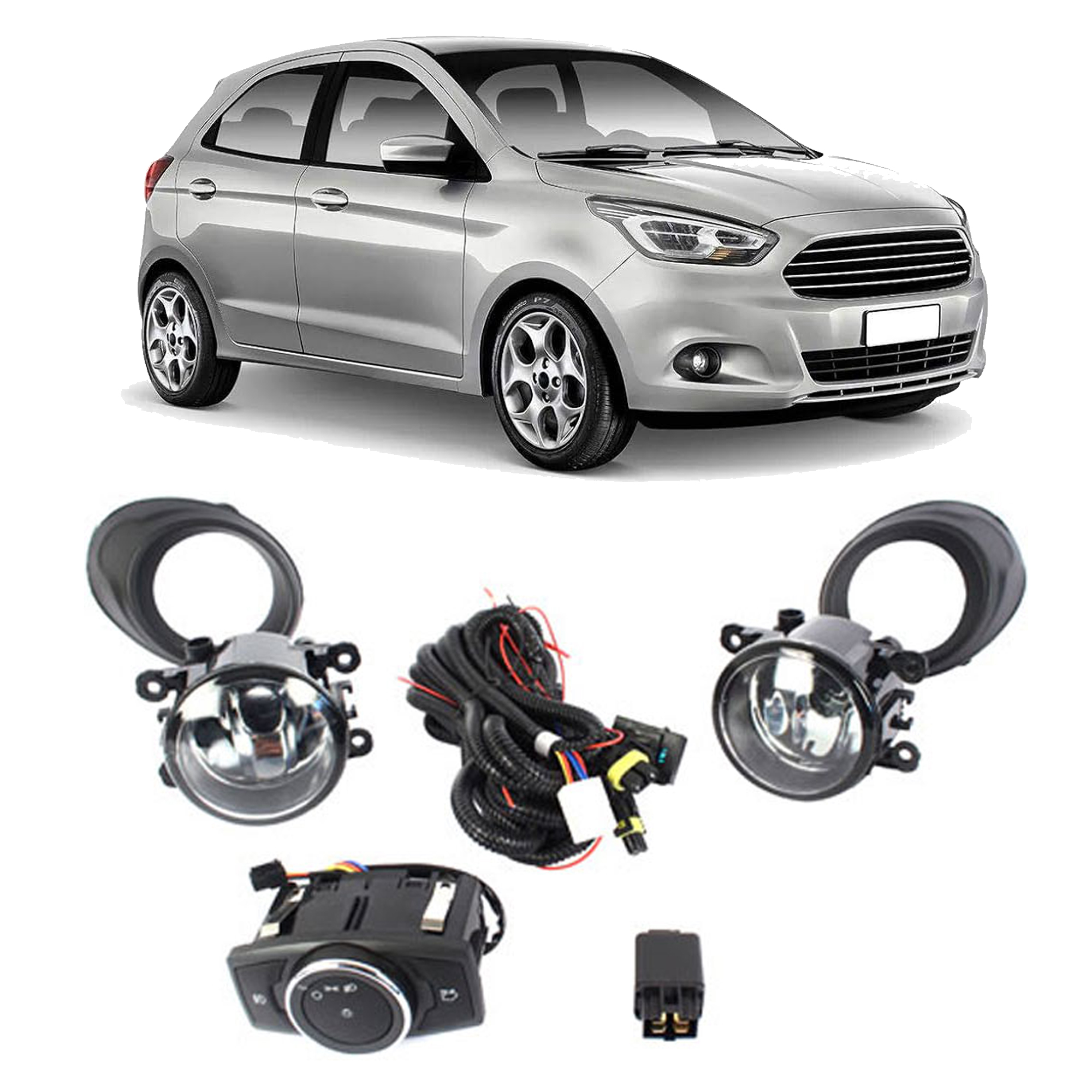 Kit Faról Milha Ford KA 2015 a 2018 Modelo Original com Grade Preta Shocklight -101210