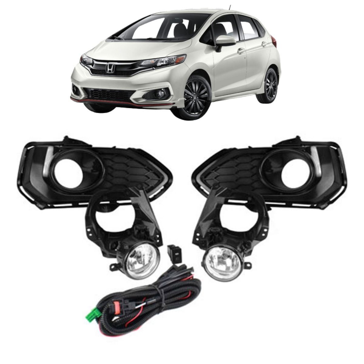 Kit Faról Milha Shocklight Honda FIT 2018 em diante c/ Moldura Preta Interruptor Original SL-112110