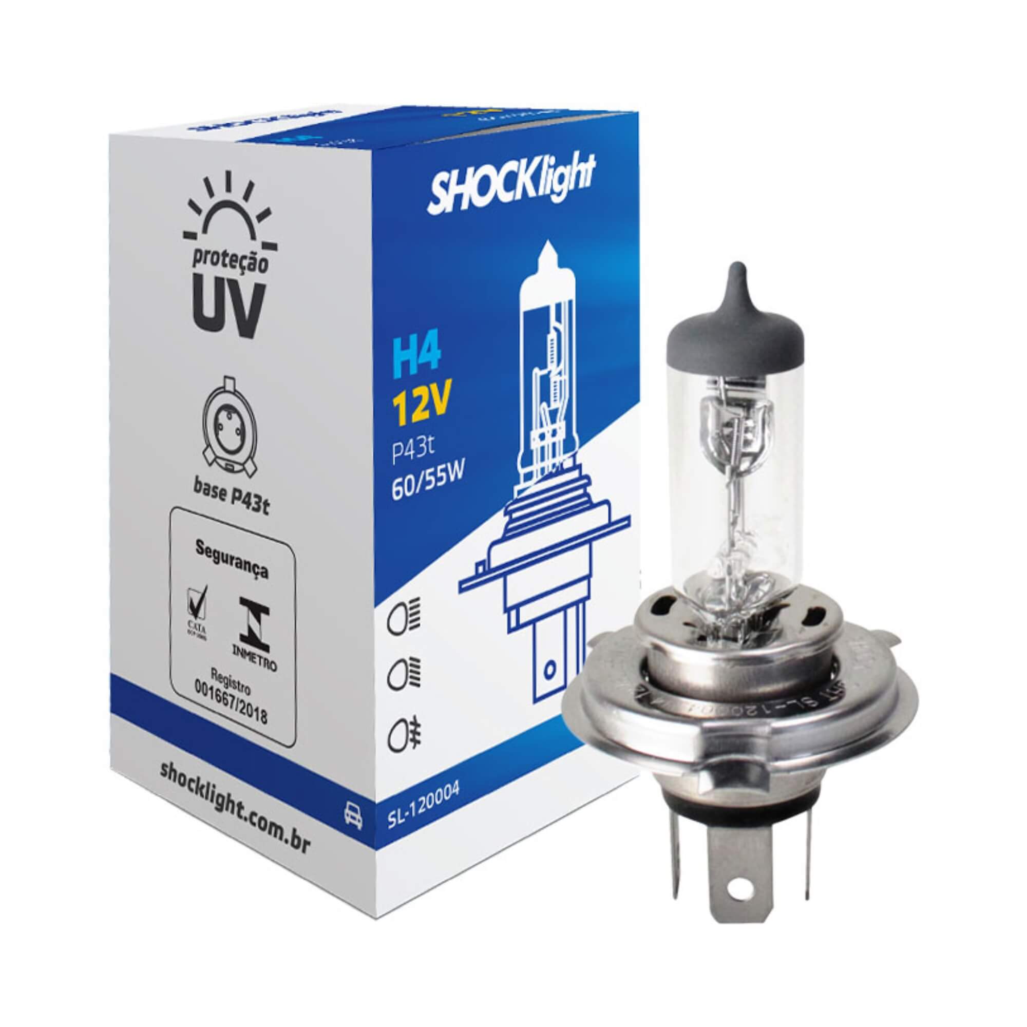 Lâmpada Halógena Standart H4 12V 60/55W P43T Shocklight - SL-120004