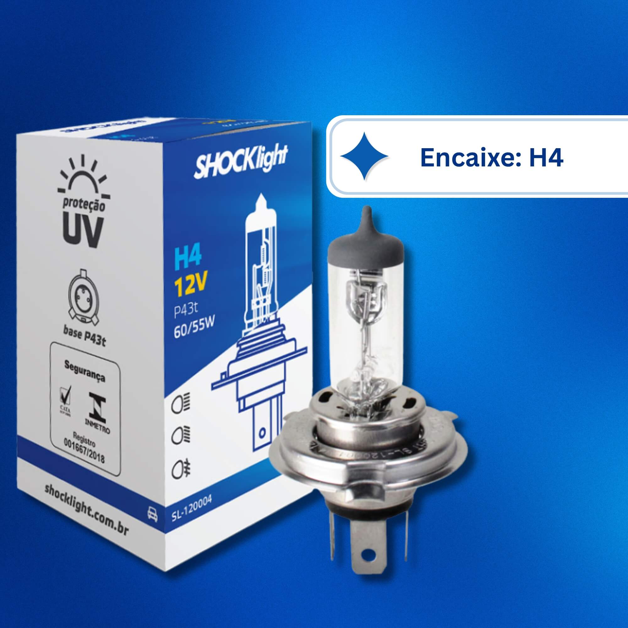 Lâmpada Halógena Standart H4 12V 60/55W P43T Shocklight - SL-120004