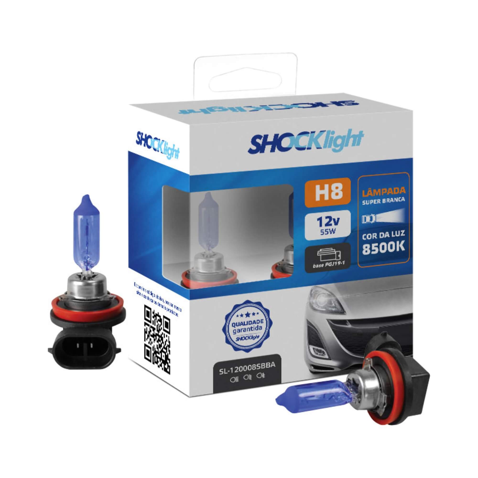 Lâmpada Halógena Super Branca H8 12V 35W PGJ19-1 Shocklight - SL-120008SBBA