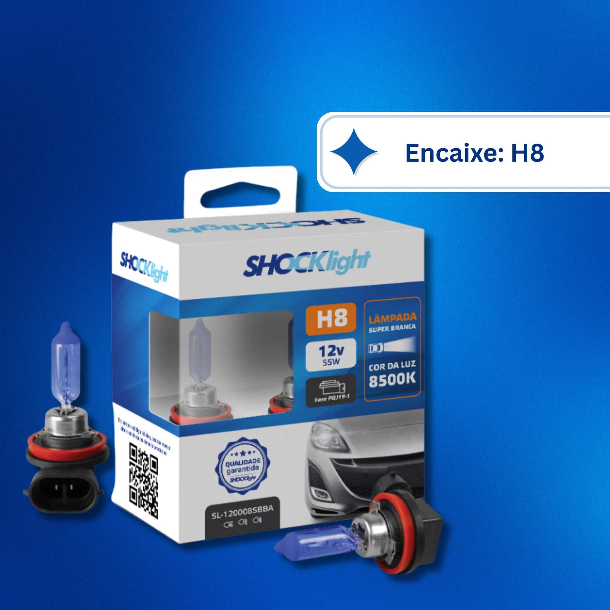 Lâmpada Halógena Super Branca H8 12V 35W PGJ19-1 Shocklight - SL-120008SBBA