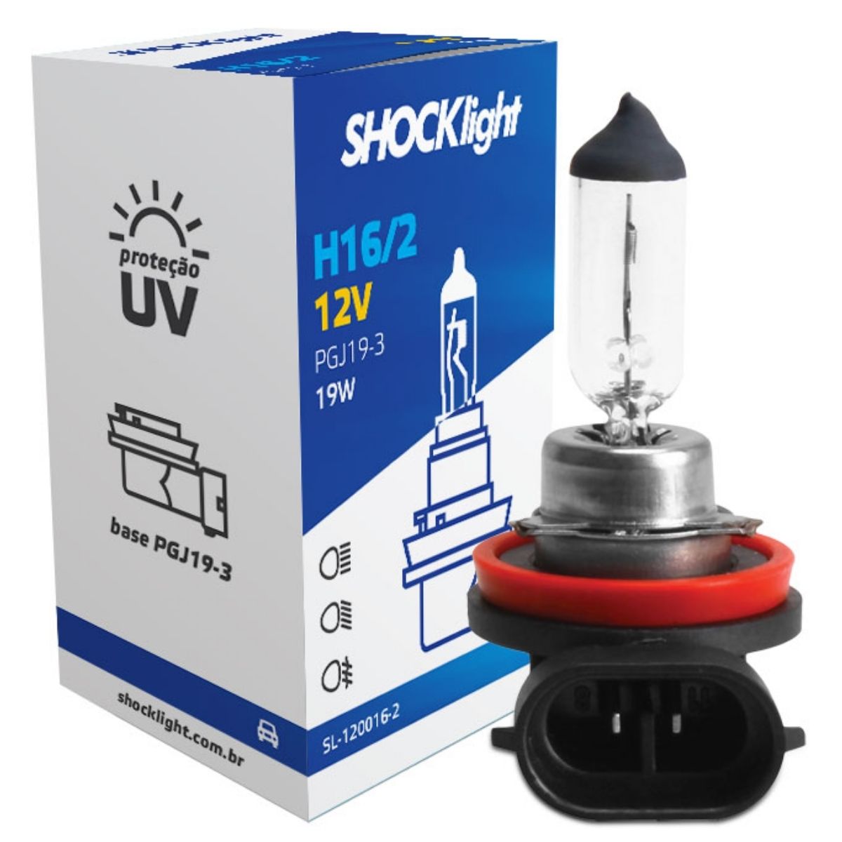 Lâmpada Automotivo Halógena H16-2 STANDART H16/2 12V 19W PGJ19-3 Shocklight - SL-120016-2