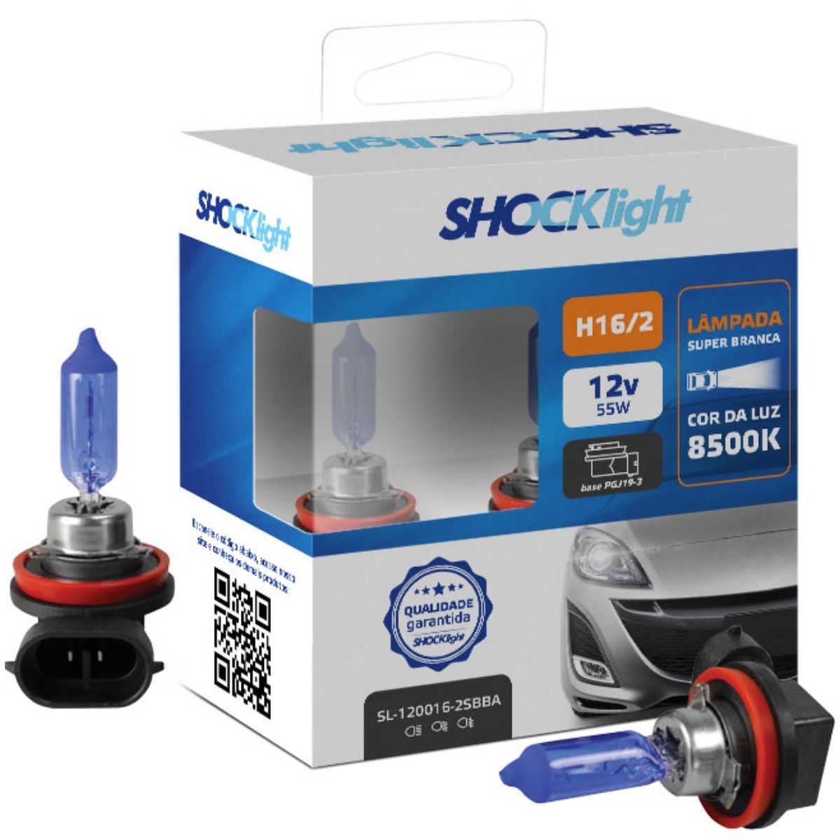 Lâmpada Halógena Super Branca 8500K H16/2 12V 19W PGJ19-33.03.00 Shocklight - SL-120016-2SBBA
