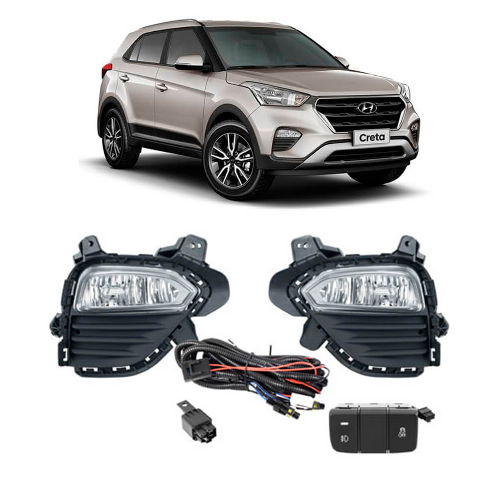Kit Faról Milha Shocklight Hyundai Creta 2017 2018 2019 com Grade BT Original