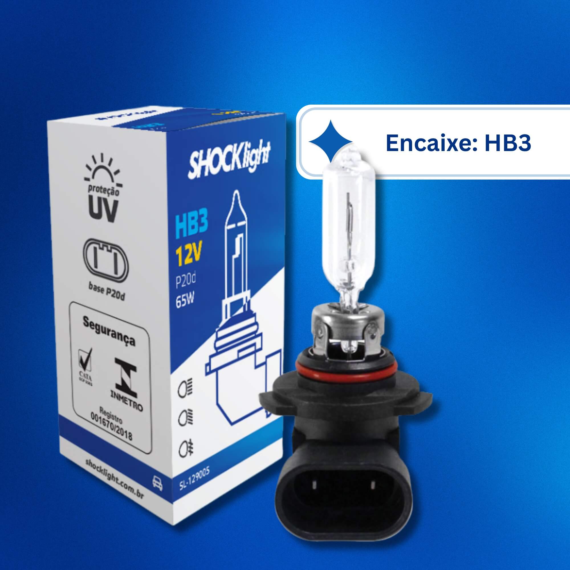Lâmpada Halógena Standart HB3 9005 12V 60W P20D Shocklight - SL-129005