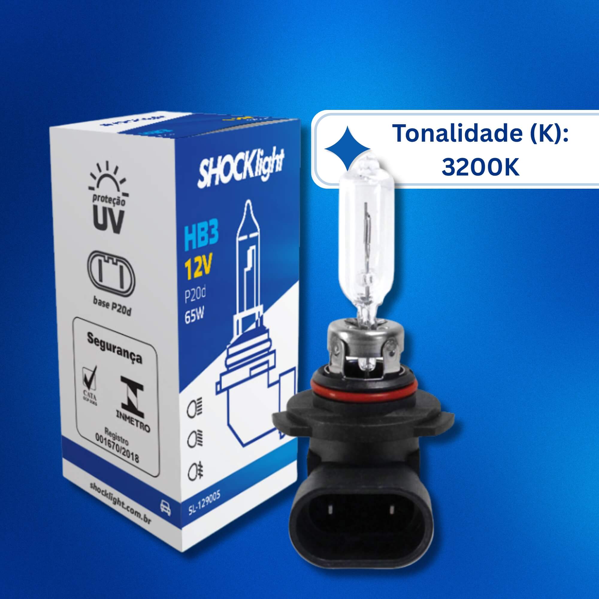 Lâmpada Halógena Standart HB3 9005 12V 60W P20D Shocklight - SL-129005