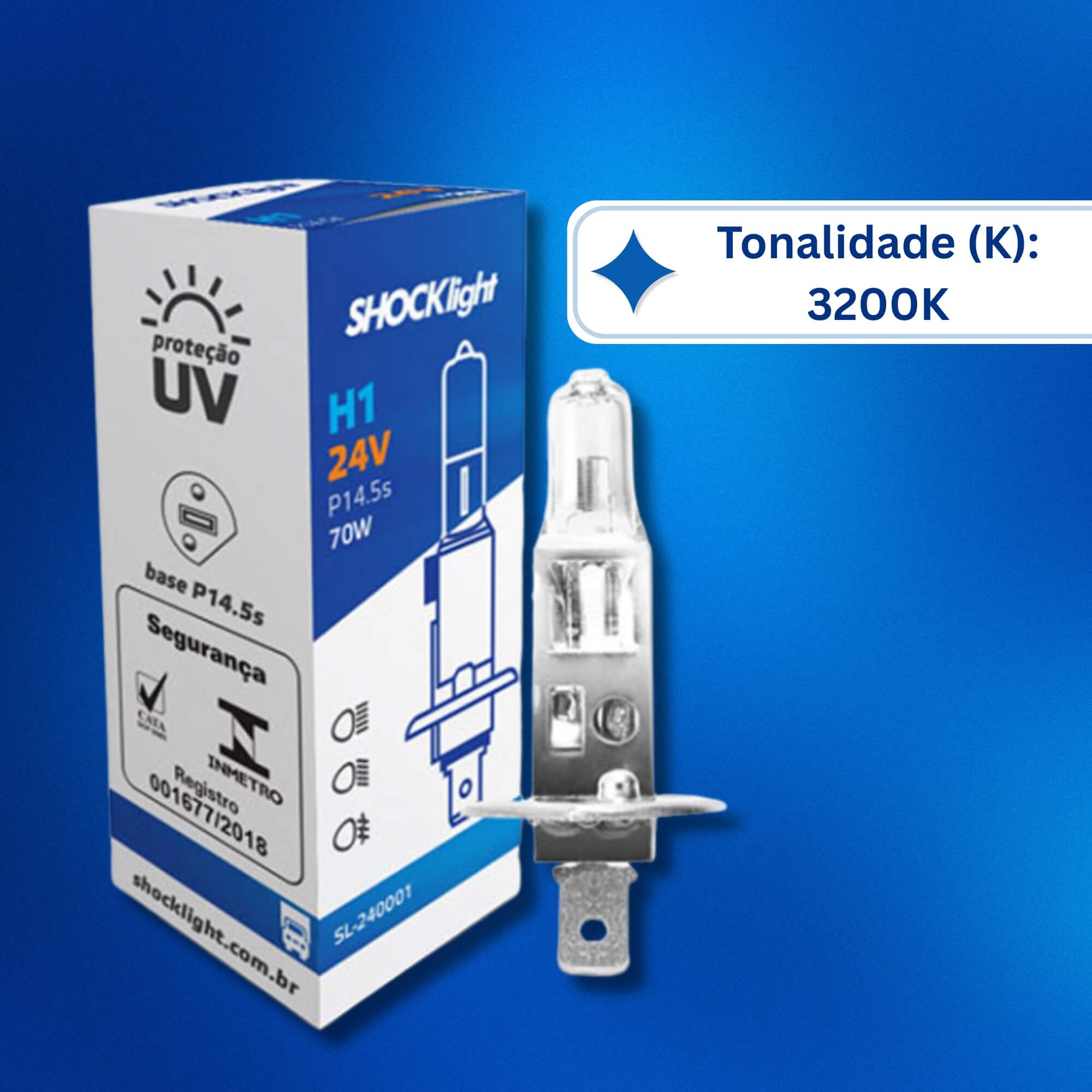 Lâmpada Halógena Standart H1 24V 70W P14.5S Shocklight - SL-240001