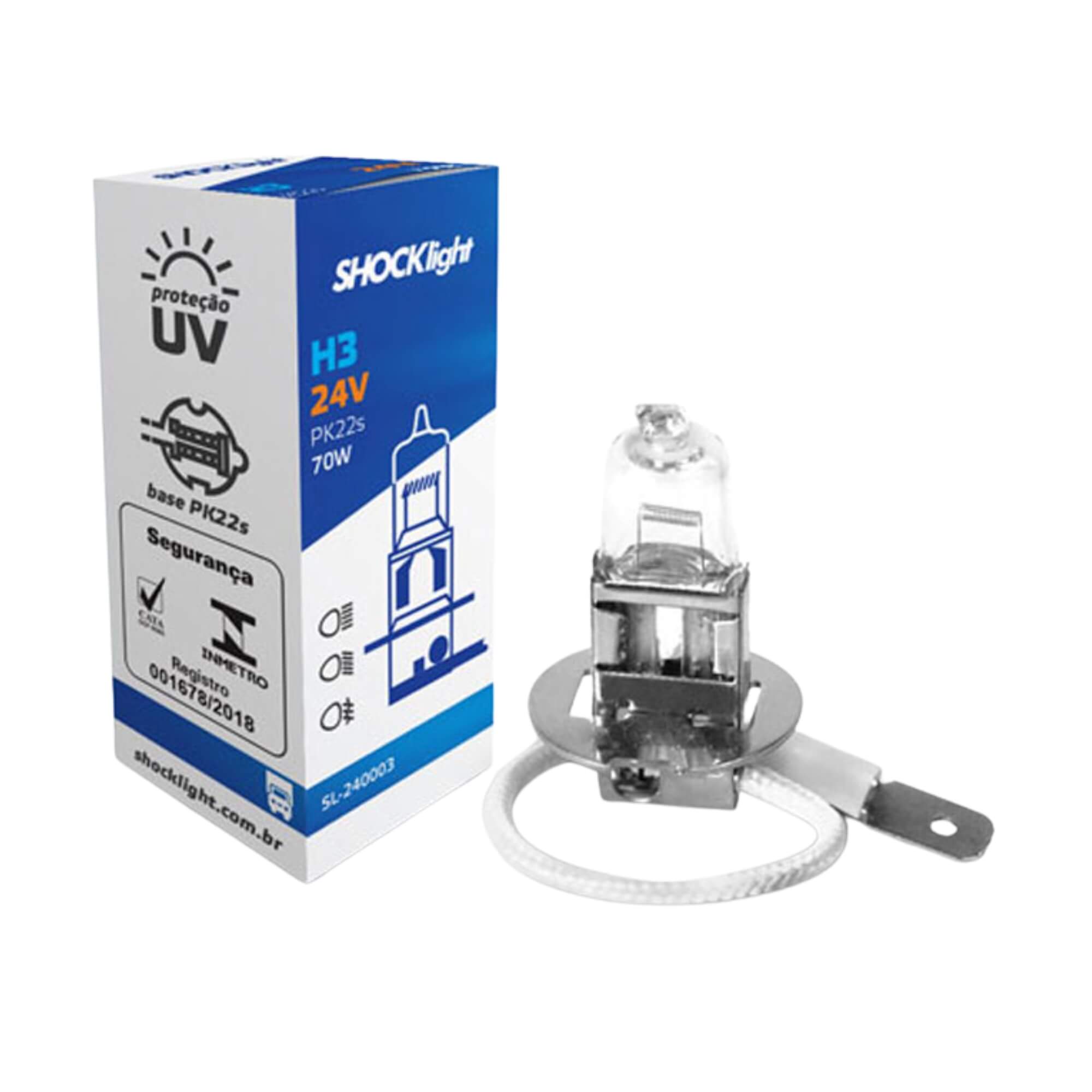 Lâmpada Halógena Standart H3 24V 70W PK22S Shocklight - SL-240003