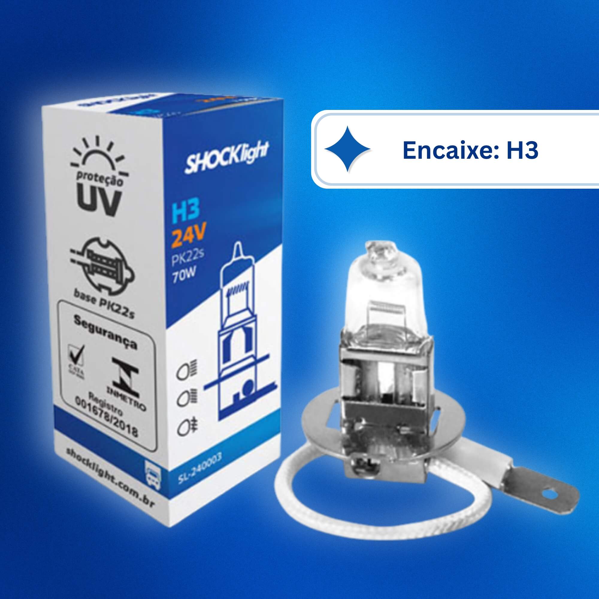 Lâmpada Halógena Standart H3 24V 70W PK22S Shocklight - SL-240003