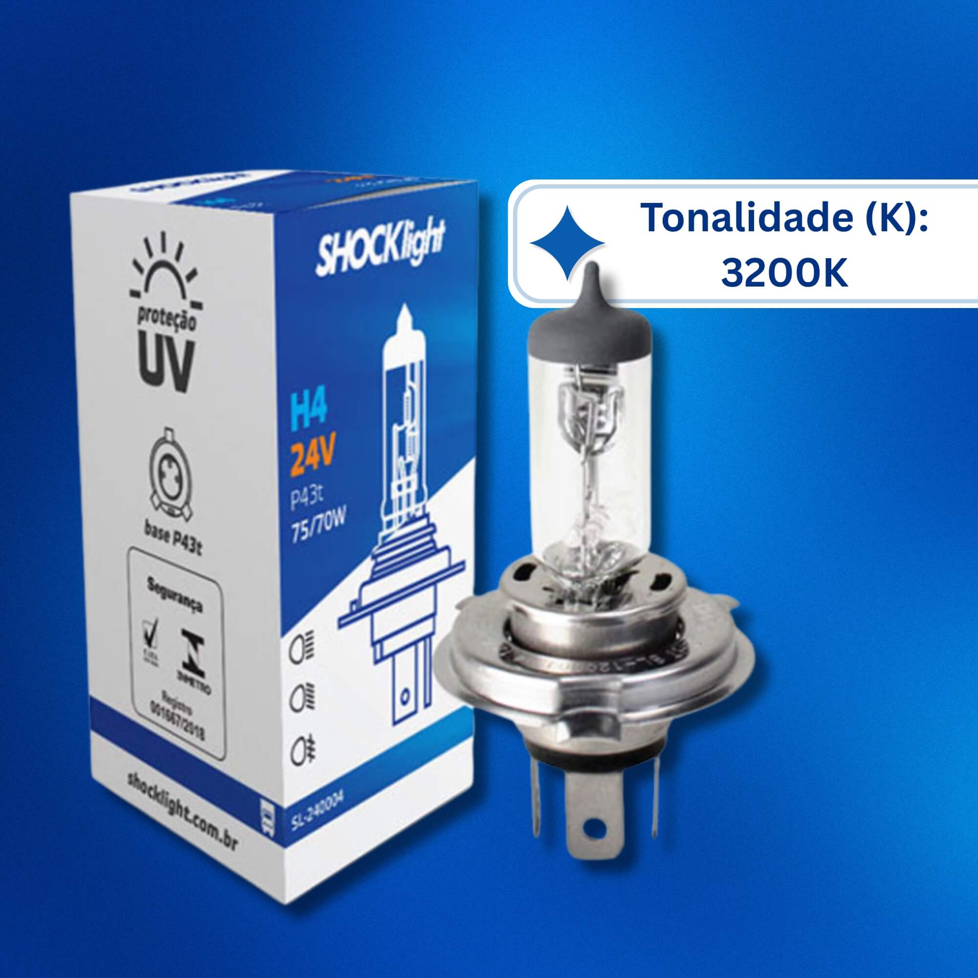 Lâmpada Halógena Standart H4 24V 75/70W P43T Shocklight - SL-240004