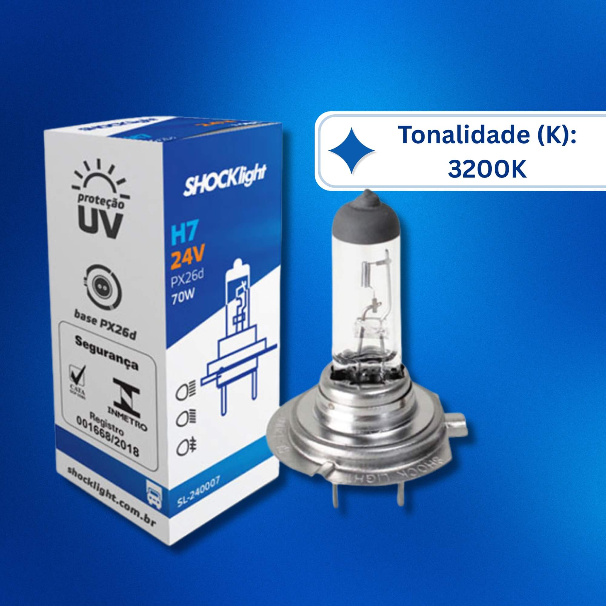 Lâmpada Halógena Standart H7 24V 70W PX26D Shocklight - SL-240007