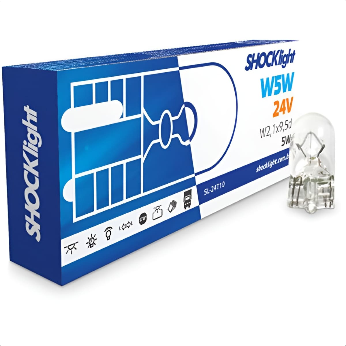 Lâmpada Pingão Halógena T10 24V W2,1 X 9,5D (unidade) Shocklight SL-24T10