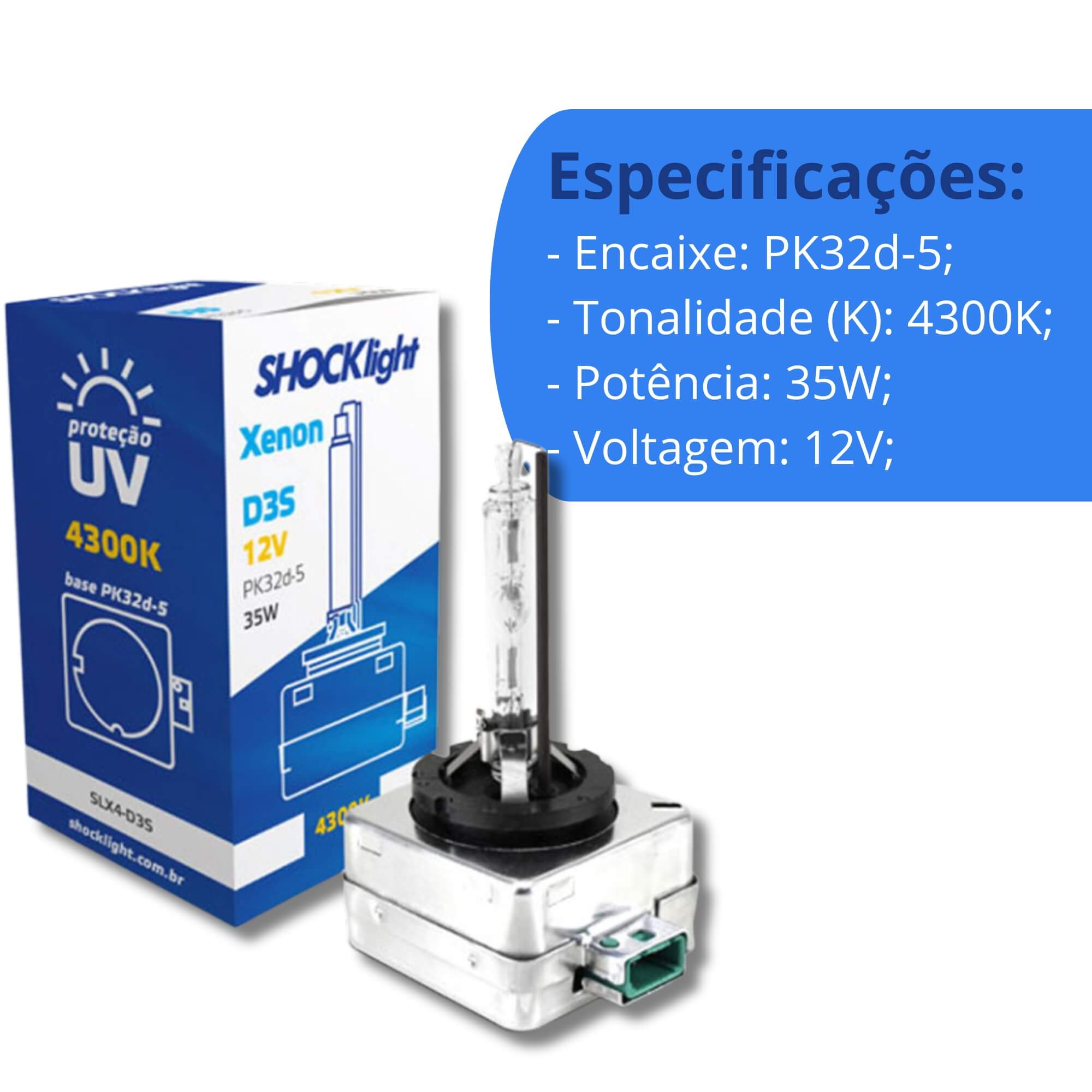 Lâmpada Original Xenon D3S 4300K 35W 12V Shocklight - SLX4-D3S